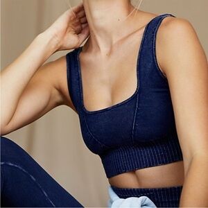 FREE PEOPLE Square Neck Good Karma Bra NWOT in Navy Blue